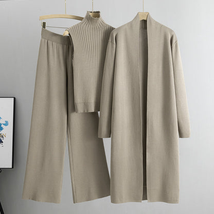 Women's 3-Piece Knit Co-ord Set | Vest, Cardigan & Wide-Leg Trousers