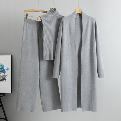 Women's 3-Piece Knit Co-ord Set | Vest, Cardigan & Wide-Leg Trousers