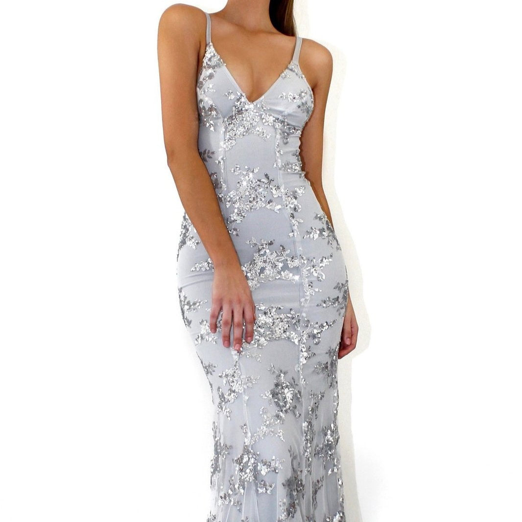 Women's Sequined Backless V-Neck Party Dress | Glamorous Princess Style