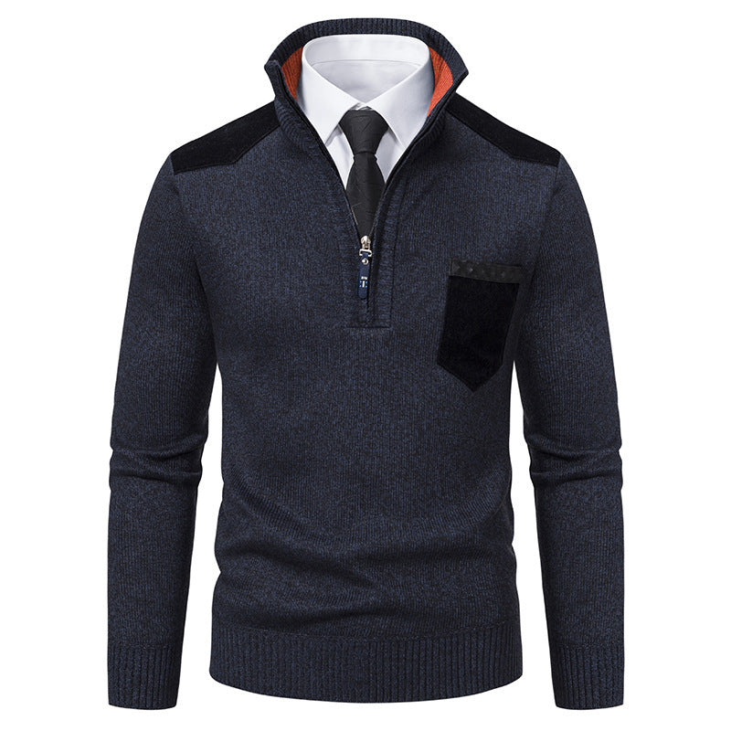 Men's Fleece-lined Thickened Slim Fit Pullover Keep Warm Knitwear