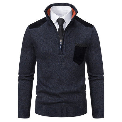 Men's Fleece-Lined Slim Fit Pullover Sweater | Warm Knit Jumper for Autumn & Winter