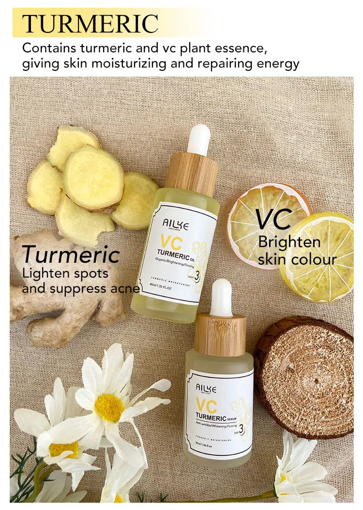 AILKE Turmeric Renew Skin Care Sets Vitamin C Women Facial Organic Anti Acne Whitening Hydrating Firming Korean Face Products