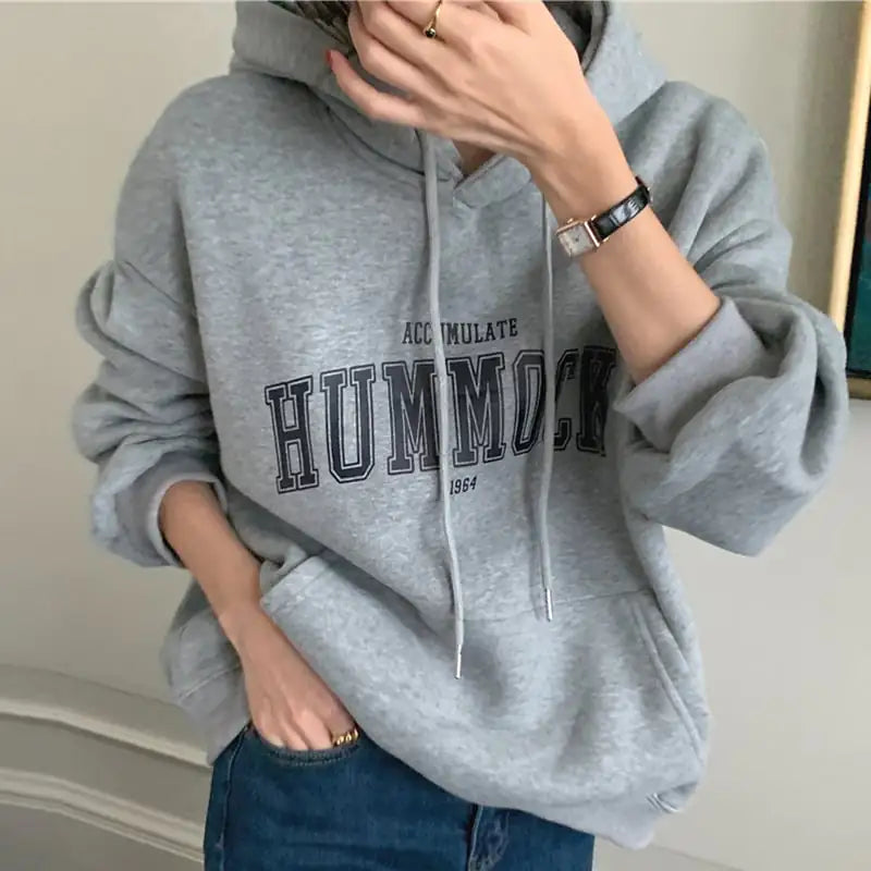 Women's Alphabet Print Fleece Hoodie | Oversized Pullover Sweater
