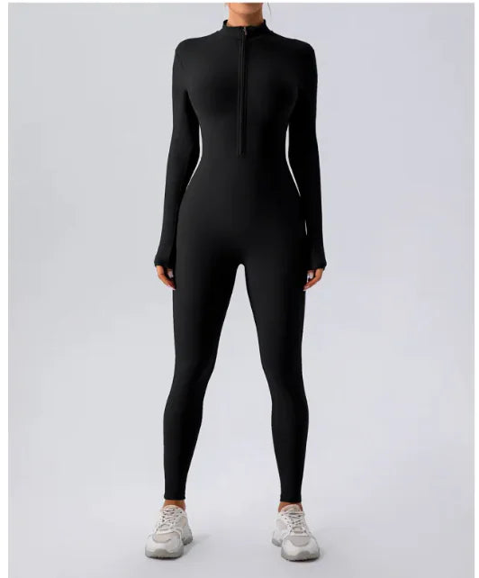 Fleece-Lined Yoga Jumpsuit Soft Fitted Women Active Wear