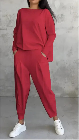Women’s Autumn Sports Set Long Sleeve Top & Wide-Leg Pants, two pieces outfit