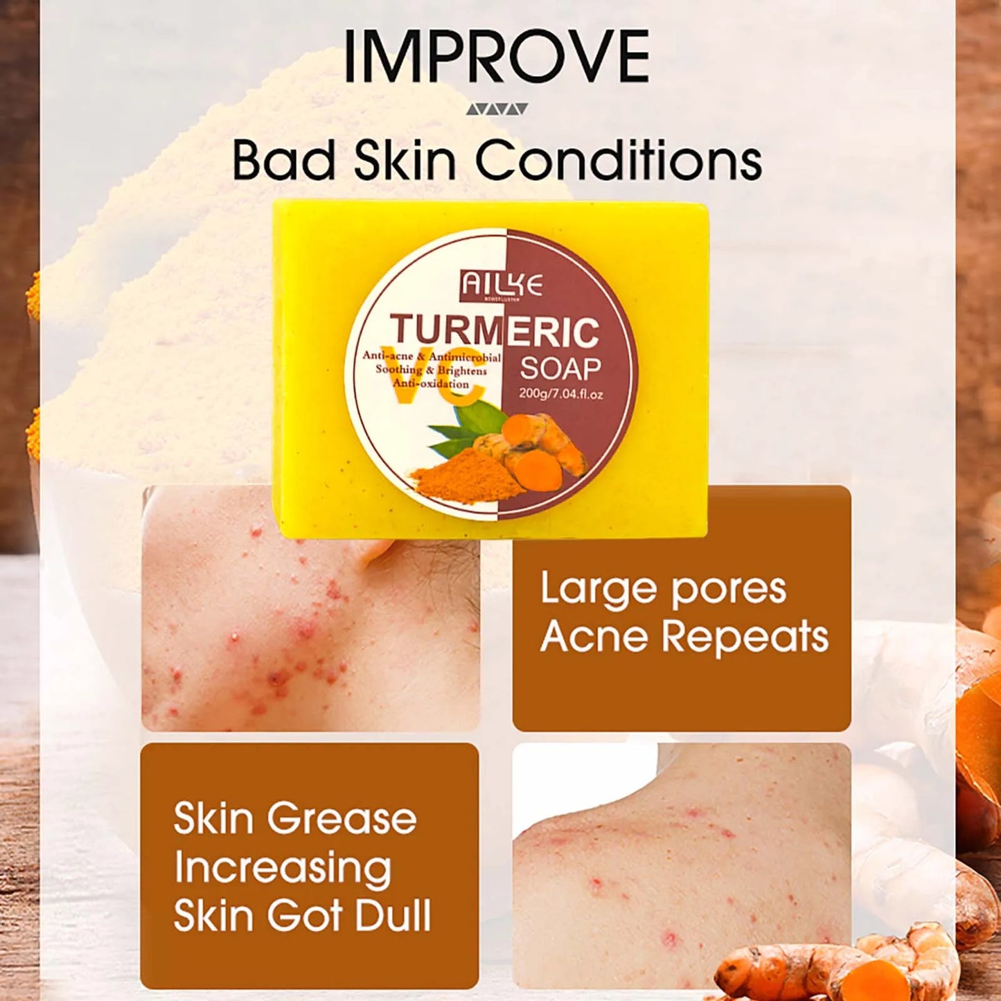 AILKE Turmeric Renew Skin Care Sets Vitamin C Women Facial Organic Anti Acne Whitening Hydrating Firming Korean Face Products