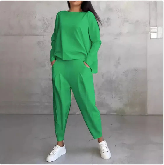 Women’s Autumn Sports Set Long Sleeve Top & Wide-Leg Pants, two pieces outfit