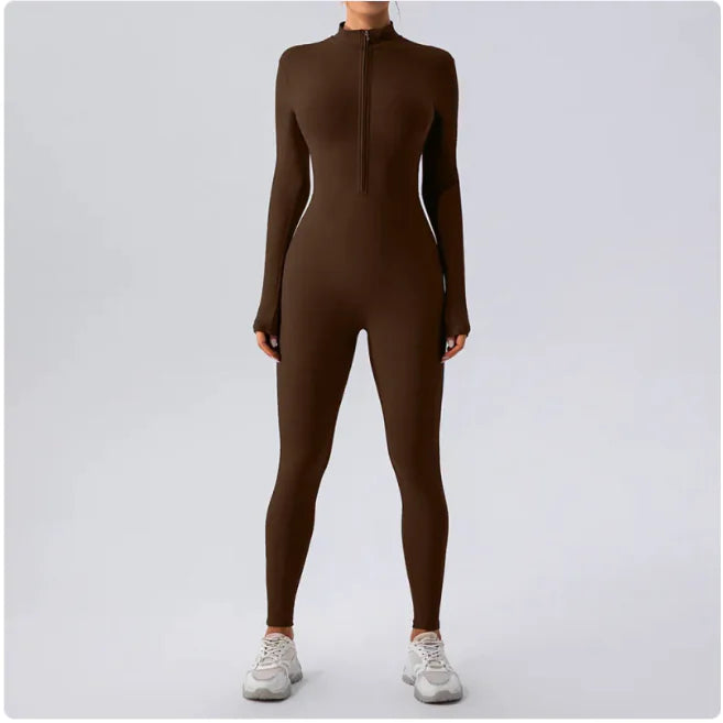 Fleece-Lined Yoga Jumpsuit Soft Fitted Women Active Wear