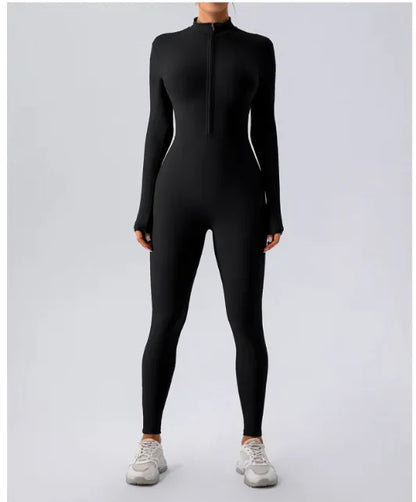 Fleece-Lined Yoga Jumpsuit Soft Fitted Women Active Wear