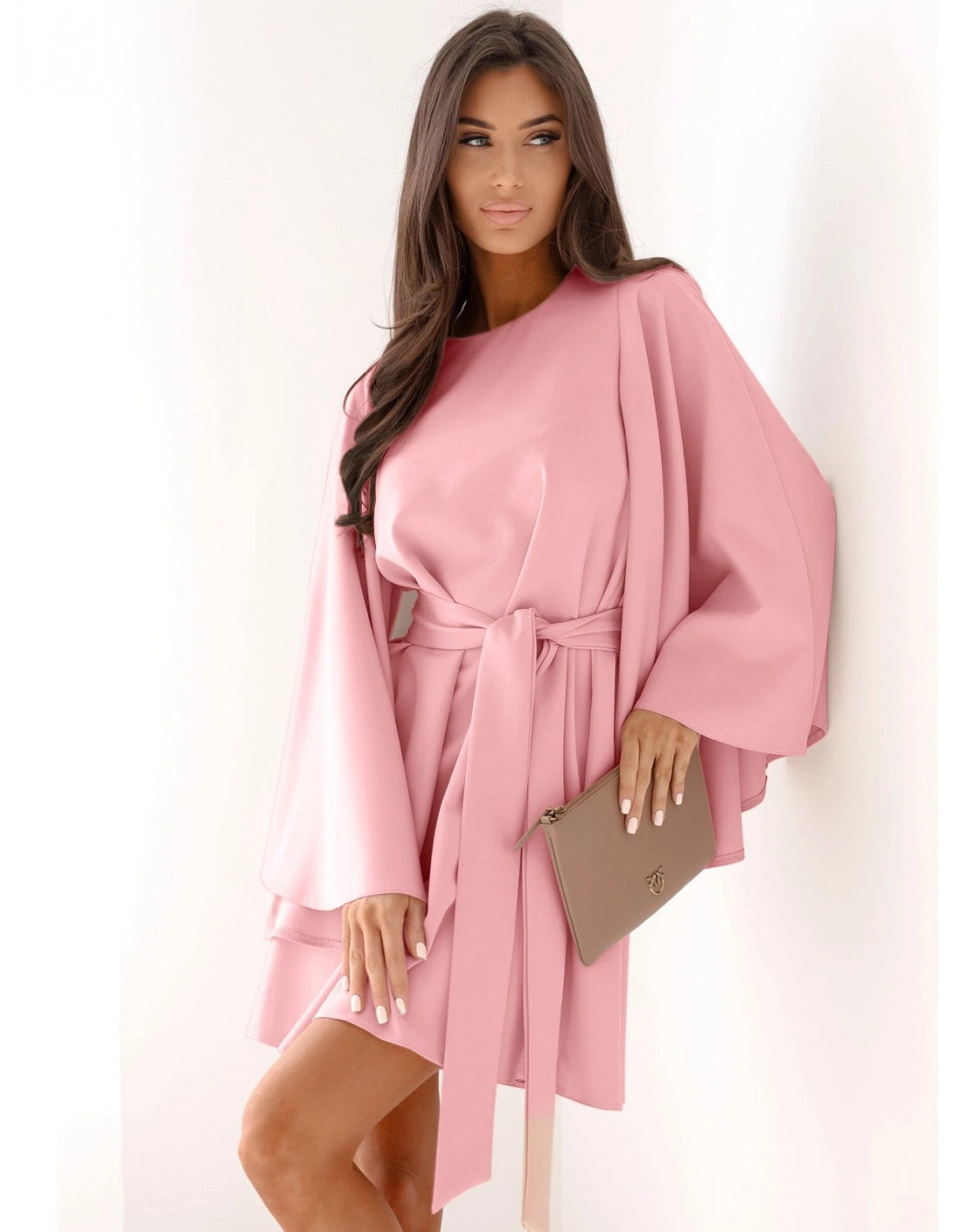 Women's Bell Sleeve Lace-Up Waist Mini Dress | Autumn Style