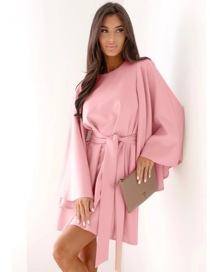 Women's Bell Sleeve Lace-Up Waist Mini Dress | Autumn Style