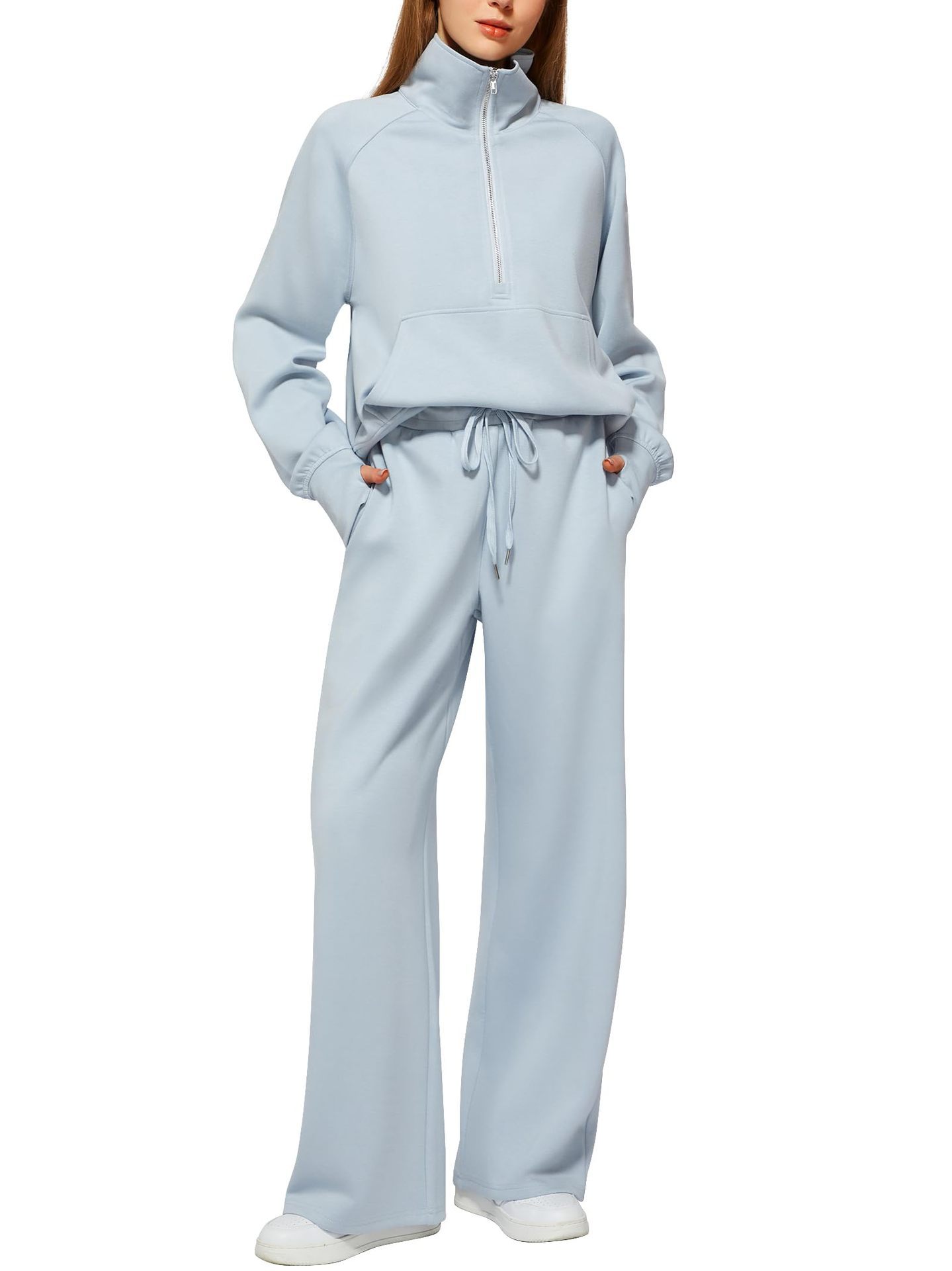 Women's Half-Zip Sweatshirt & Wide Leg Pants Co-ord Set | Casual Sporty Two-Piece Outfit