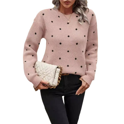 Polka Dot Jacquard Knit Pullover Sweater | Cosy Women's Knitwear