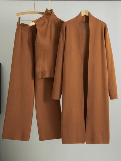 Women's 3-Piece Knit Co-ord Set | Vest, Cardigan & Wide-Leg Trousers