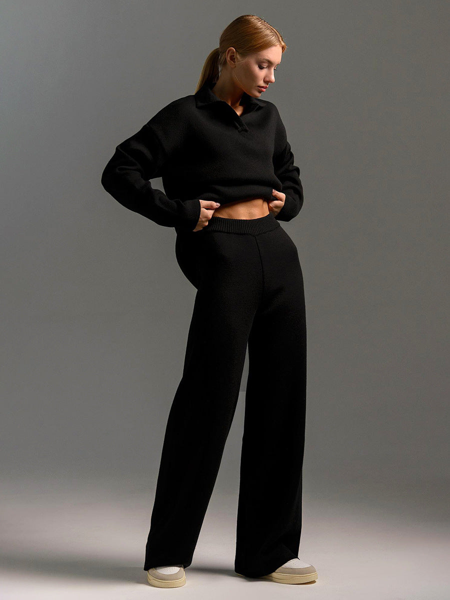 Women's Knitted Pullover Sweatshirt & Straight-Leg Trousers Co-ord Set | Cosy Casual Two-Piece