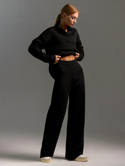Women's Knitted Pullover Sweatshirt & Straight-Leg Trousers Co-ord Set | Cosy Casual Two-Piece