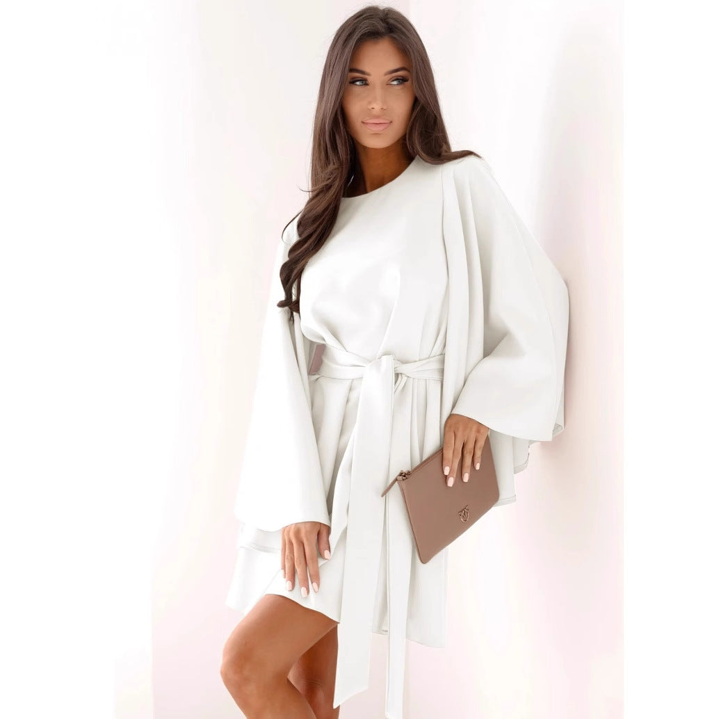 Women's Bell Sleeve Lace-Up Waist Mini Dress | Autumn Style