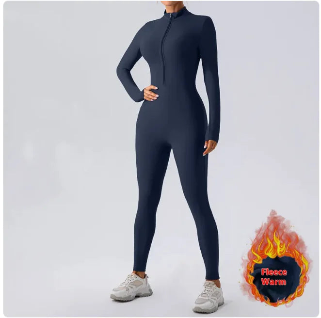 Fleece-Lined Yoga Jumpsuit Soft Fitted Women Active Wear