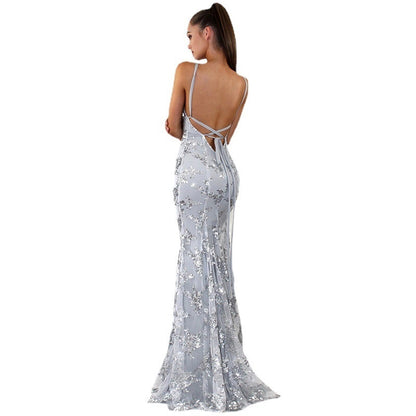 Women's Sequined Backless V-Neck Party Dress | Glamorous Princess Style