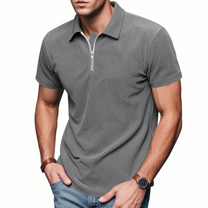 Men’s Loose Fit Corduroy Half-Zip Polo Short Sleeve T-Shirt – Casual Pullover Streetwear Top (S–XXXL)