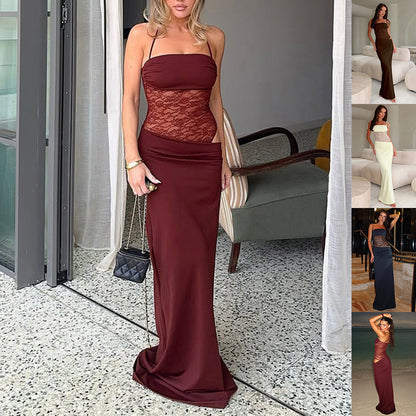 Women's Y2K Lace Suspender Maxi Dress | Sexy High Waist Long Dress for Party, Evening & Beach