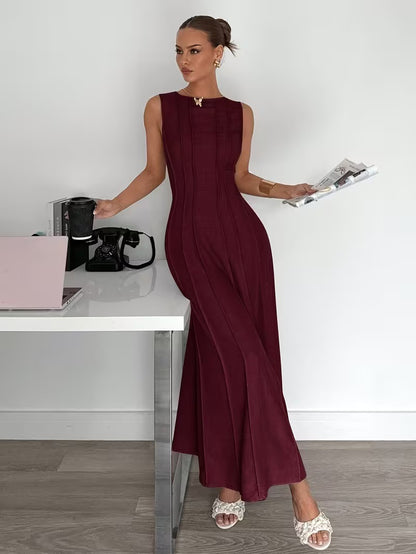 Women's Sleeveless Pleated Maxi Dress | Elegant A-Line Style