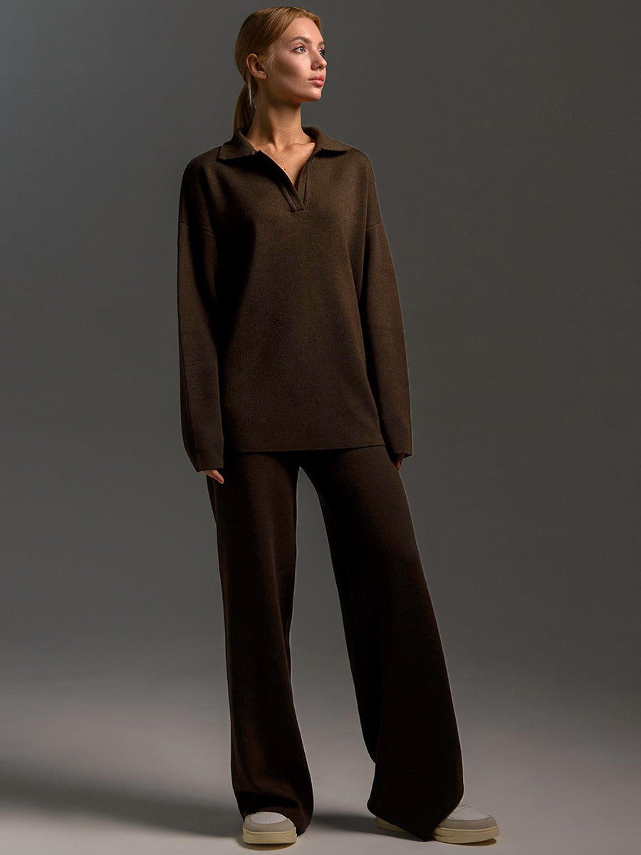 Women's Knitted Pullover Sweatshirt & Straight-Leg Trousers Co-ord Set | Cosy Casual Two-Piece