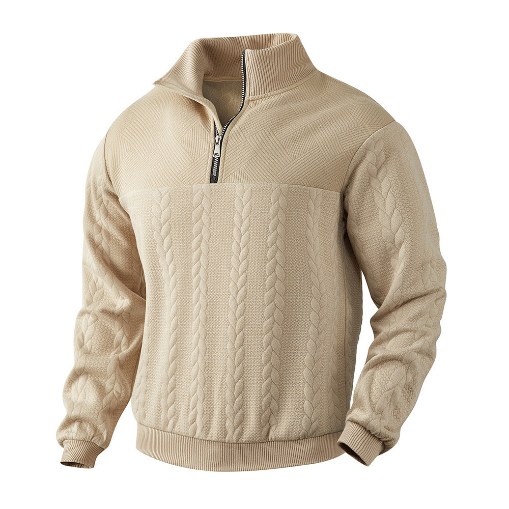 Men's Jacquard Quarter-Zip Pullover Hoodie | Long Sleeve Warm Winter Top
