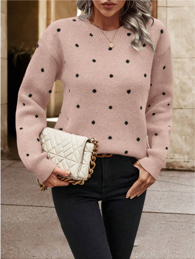 Polka Dot Jacquard Knit Pullover Sweater | Cosy Women's Knitwear