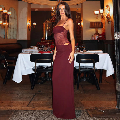 Women's Y2K Lace Suspender Maxi Dress | Sexy High Waist Long Dress for Party, Evening & Beach