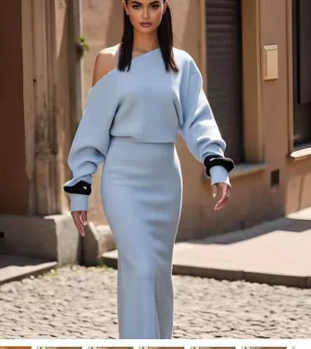 Off-Shoulder Bodycon Knitted Dress | Slim Fit Long Sleeve Evening Party Dress