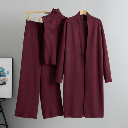 Women's 3-Piece Knit Co-ord Set | Vest, Cardigan & Wide-Leg Trousers