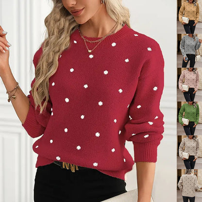 Polka Dot Jacquard Knit Pullover Sweater | Cosy Women's Knitwear