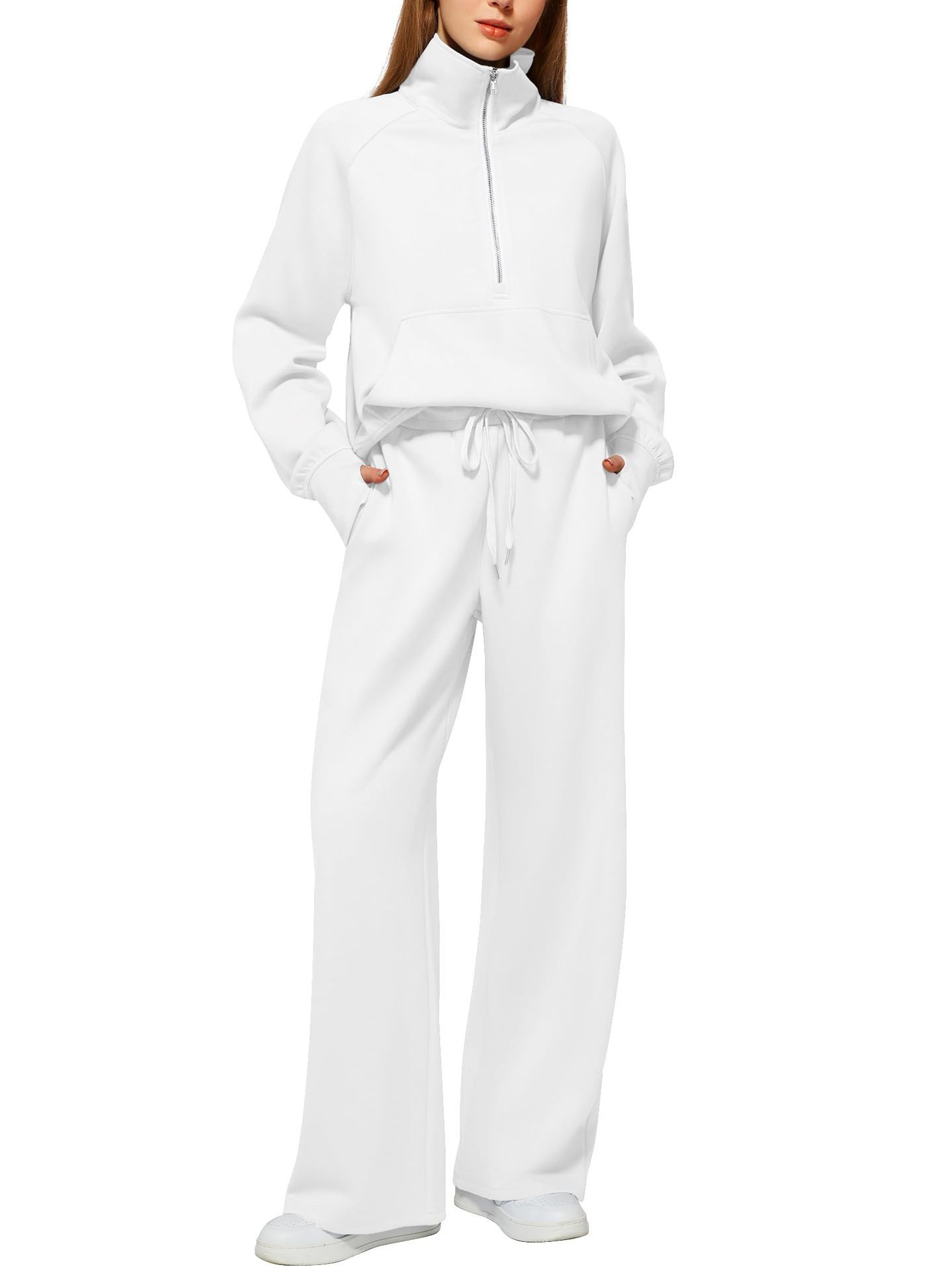 Women's Half-Zip Sweatshirt & Wide Leg Pants Co-ord Set | Casual Sporty Two-Piece Outfit