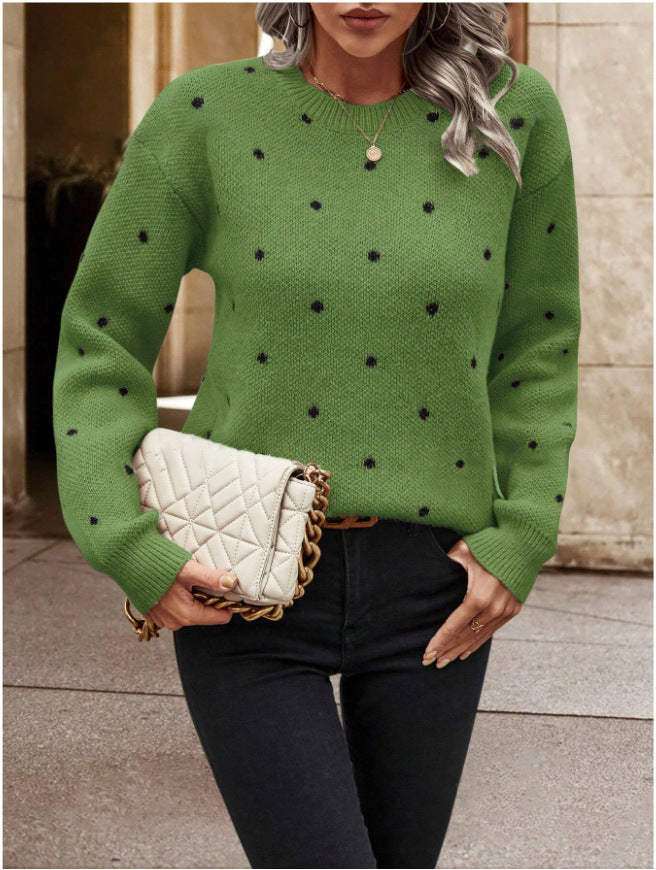 Polka Dot Jacquard Knit Pullover Sweater | Cosy Women's Knitwear