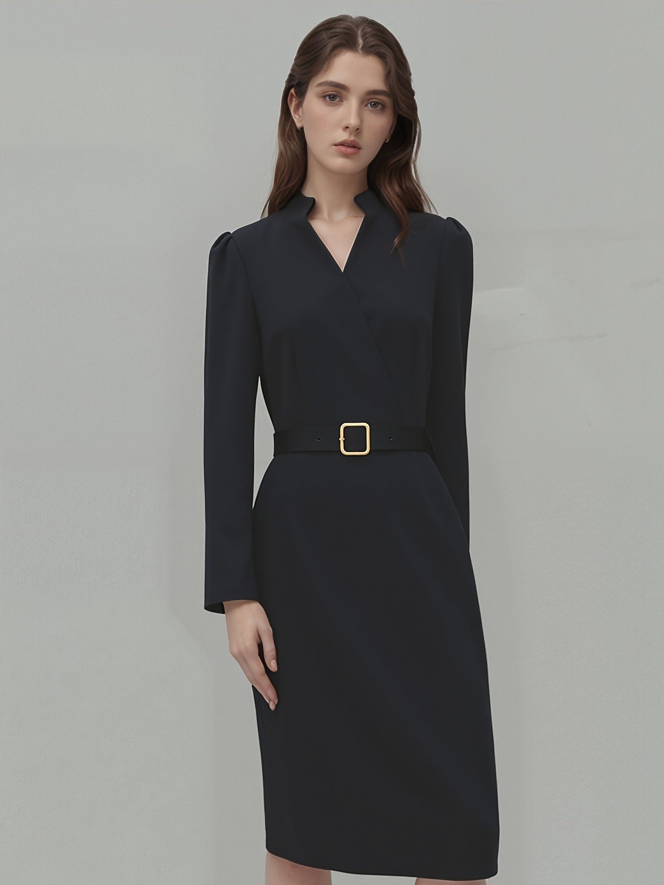 V-Neck Slim Fit Long Sleeve Dress | Smart Casual Office Dress for Women