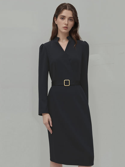 V-Neck Slim Fit Long Sleeve Dress | Smart Casual Office Dress for Women