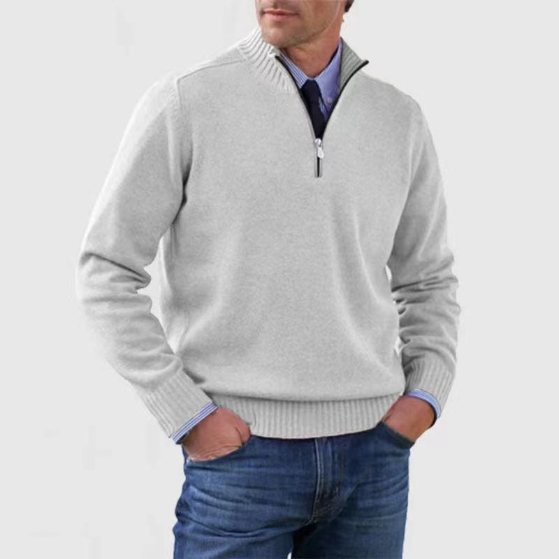 Men's Stand Collar Zip-Up Knit Sweater | Slim Fit Long Sleeve Pullover