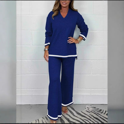 Women Elegant Two Pieces Of Fitting Cloth Temperament Leisure Solid Color Knitted Long Sleeve Women Trousers And Top Suit, Two Piece Pants & Top Solid Color Set Of Women wear