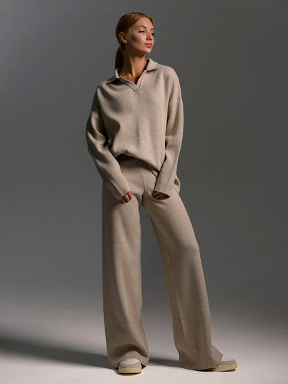 Women's Knitted Pullover Sweatshirt & Straight-Leg Trousers Co-ord Set | Cosy Casual Two-Piece