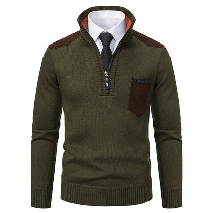 Men's Fleece-Lined Slim Fit Pullover Sweater | Warm Knit Jumper for Autumn & Winter