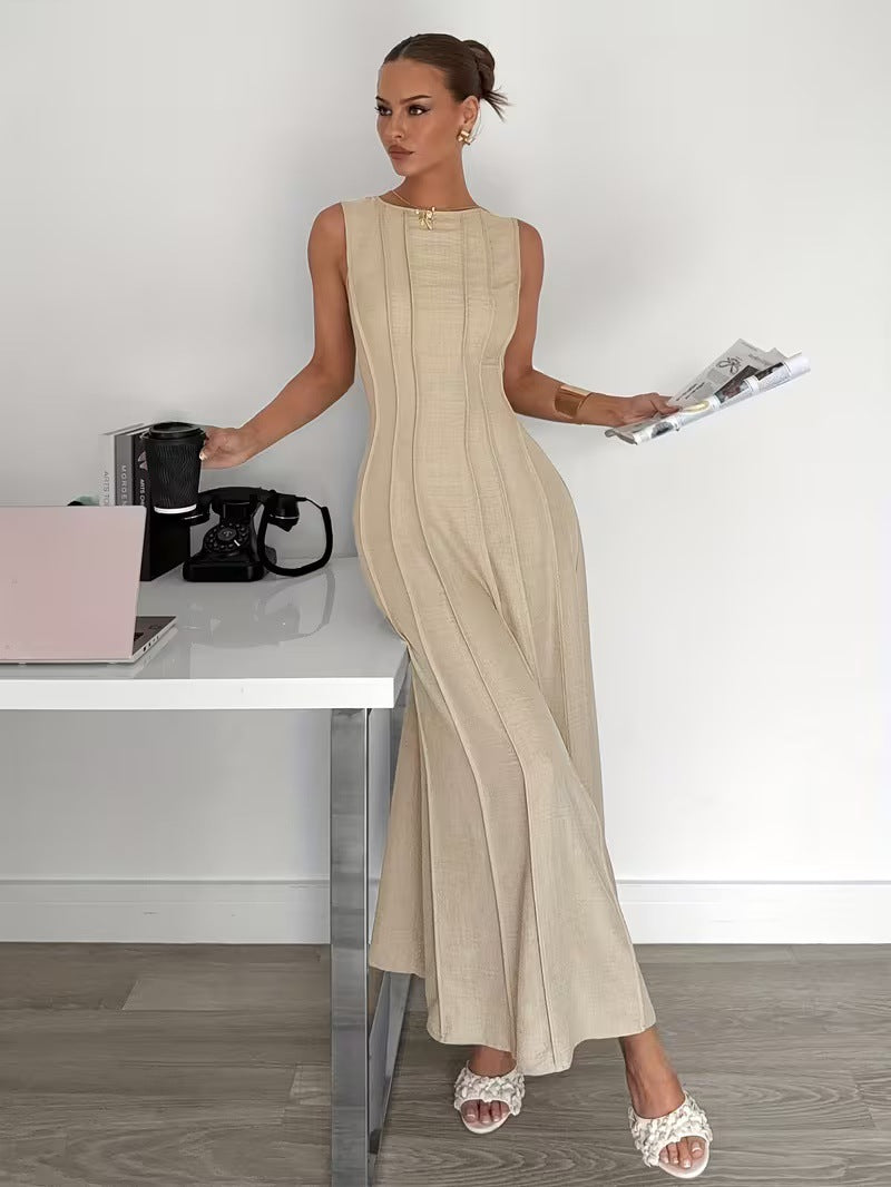 Women's Sleeveless Pleated Maxi Dress | Elegant A-Line Style