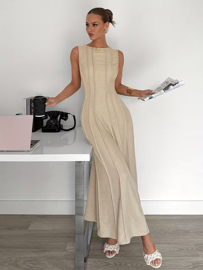 Women's Sleeveless Pleated Maxi Dress | Elegant A-Line Style