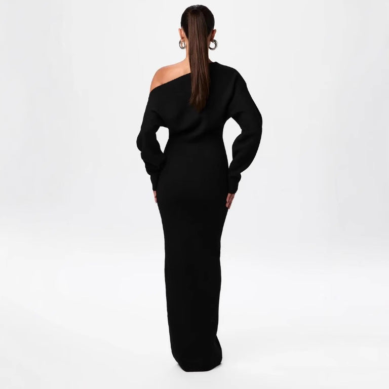 Off-Shoulder Bodycon Knitted Dress | Slim Fit Long Sleeve Evening Party Dress