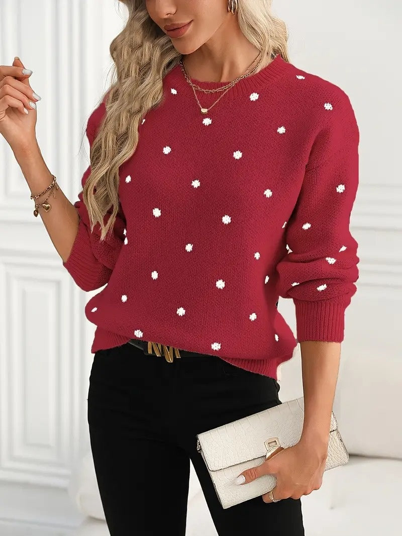 Polka Dot Jacquard Knit Pullover Sweater | Cosy Women's Knitwear