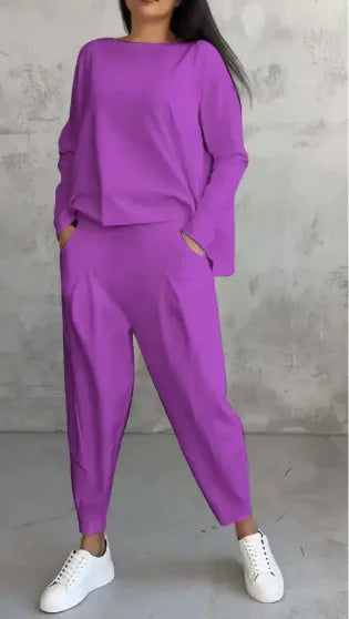 Women’s Autumn Sports Set Long Sleeve Top & Wide-Leg Pants, two pieces outfit