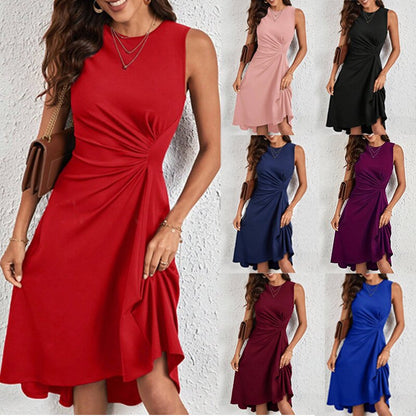 Women's Crinkle A-Line Midi Dress | Sleeveless High Waist Summer Dress