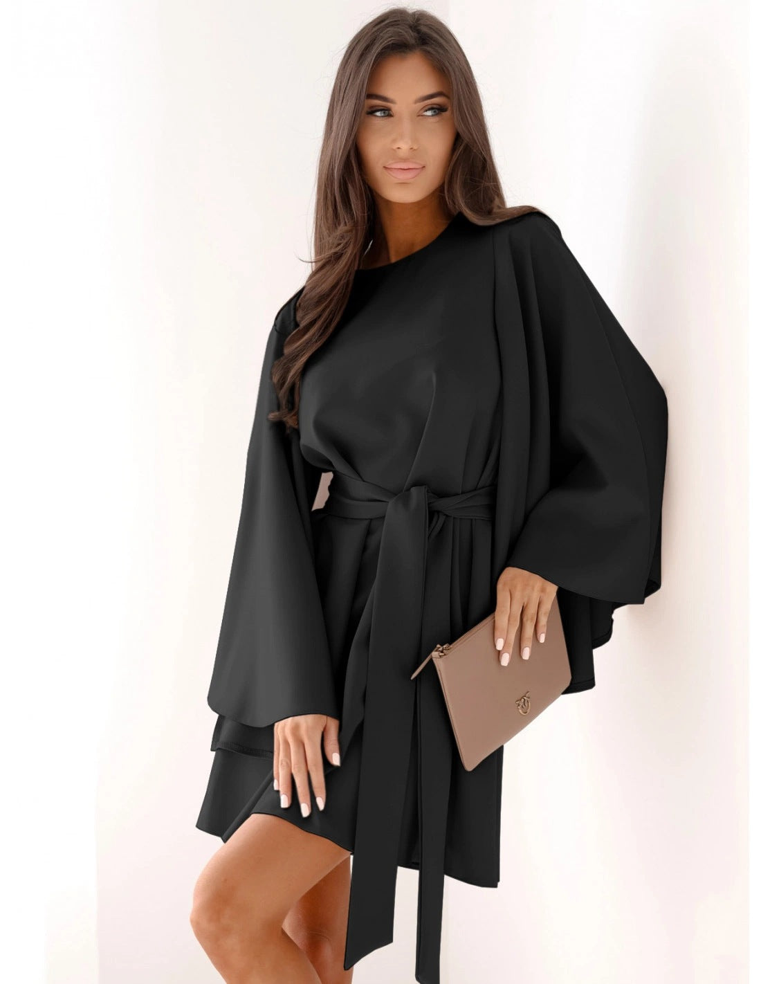 Women's Bell Sleeve Lace-Up Waist Mini Dress | Autumn Style