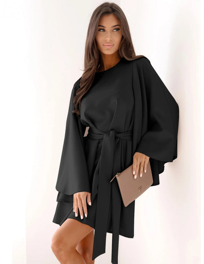 Women's Bell Sleeve Lace-Up Waist Mini Dress | Autumn Style