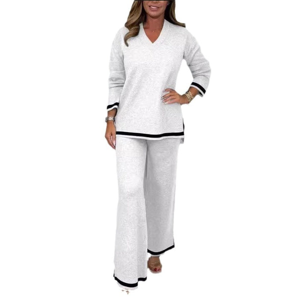 Women Elegant Two Pieces Of Fitting Cloth Temperament Leisure Solid Color Knitted Long Sleeve Women Trousers And Top Suit, Two Piece Pants & Top Solid Color Set Of Women wear
